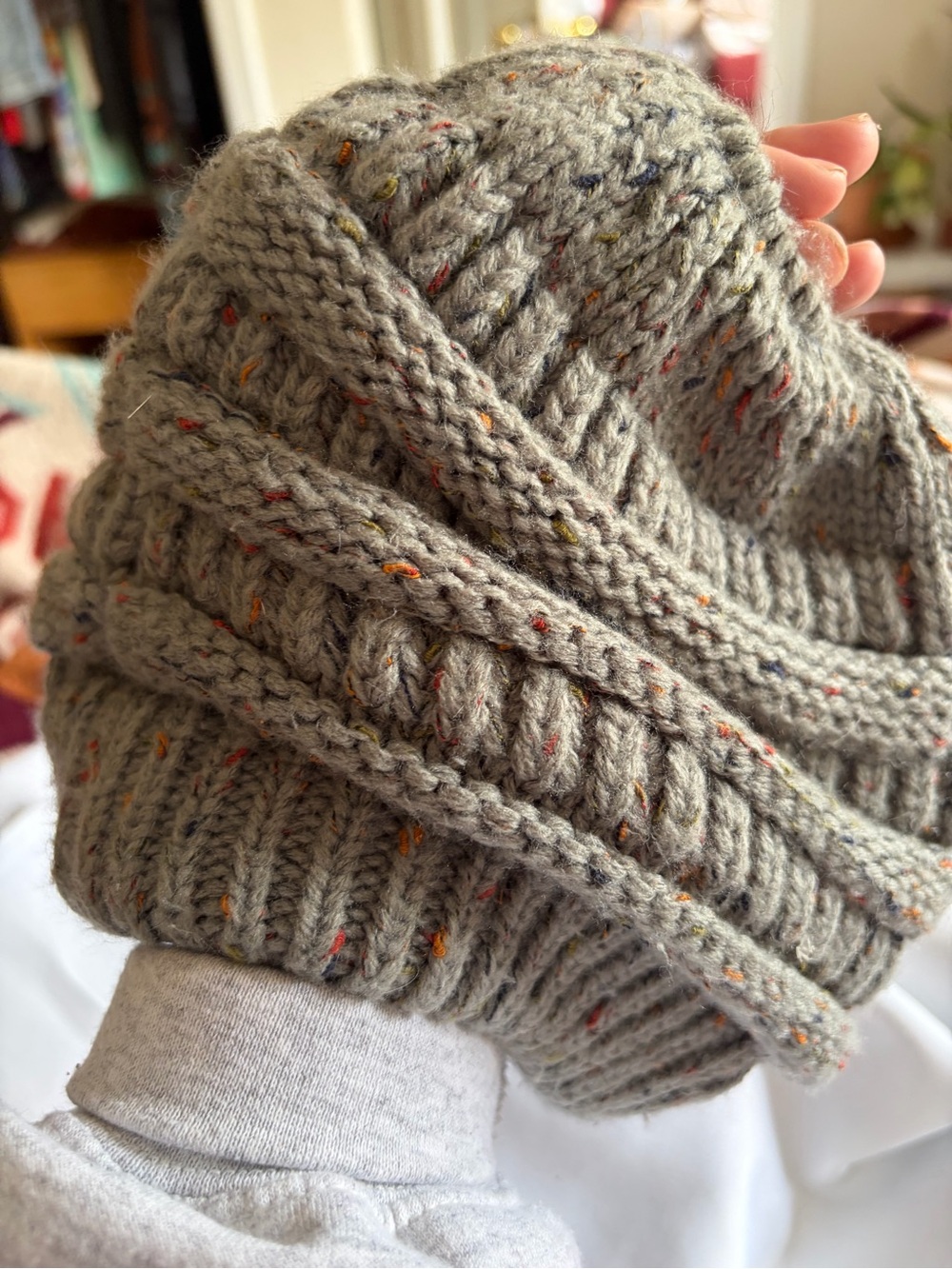 C&C Taupe Cable Hat W/ Ponytail Hole